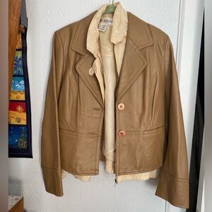 vintage leather jacket in khaki camel